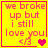 Yellow square with pink text reading 'we broke up but i still love you <3' and heart symbols, showing animation changes in the bottom-right corner across frames.