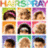 nine pixelated hair styles on colored backgrounds with a blue reading 'Got Hairspray?' in pixelated text