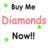 Animated sequence of text variations for 'Buy Me Diamonds Now!!' with red and black lettering, green plus signs on white background.