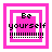 Four pink and white square frames display "Be yourself" text with exclamation marks, each frame showing a different layered arrangement of squares.