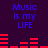 Blue text "Music is my LIFE" appears twice on a dark purple background with red audio equalizer bars moving in sync.