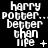 nine identical pixelated text blocks reading 'harry potter... better than life' with varying small symbols at the bottom right of each block