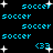 Pixelated blue text and symbols on black background with animated white starbursts appearing and disappearing across the scene.