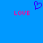 Blue background with two pink 'LOVE' texts and a purple pixelated heart symbol above center.