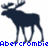 Pixelated dark blue moose silhouette with large antlers stands against white background, blue pixelated text "Abercrombie" below.