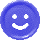 Two blue circular icons with white facial features; left icon shows a smiling mouth, right icon shows a square mouth.