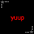 Red text 'yuup' appears in two on a black background, surrounded by white and gray star-shaped icons with dotted lines