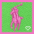 Pixelated pink polo player on green background with white heart symbol, showing slight movement