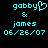 Pixelated cyan text on black background shows 'gobby' with heart symbol, '&', 'james', and date '06/26/07' in two side-by-side