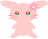 Pixelated pink rabbit-like creature with brown eyes, blue tears, and a pink flower on its left ear; three views show varying eye positions.