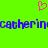A bright green background features a pink pixelated heart symbol above blue pixelated text reading 'catherincatherin' with visible pixelation and color bleeding.