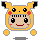 Pixel art of a yellow character with black-tipped ears, red cheeks, and large eyes in four variations showing different facial expressions.