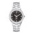 A grayscale pixelated image of a wristwatch with a circular face and metallic band, displayed against a plain white background.