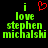 Green pixelated text reads 'i love stephen michalski' with a red heart symbol above the first 'i', displayed in two identical side-by-side versions on black background.