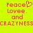 Pixelated text on bright yellow background with pink and orange lettering, including a heart symbol replacing the 'e' in 'Peace'.
