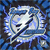Pixelated static icon featuring a white and blue abstract shape resembling a hockey stick or blade against a dark background with blue accents.