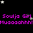Pixelated text repeats 'Soulja Girl' and 'Muuaaahhh!' across a black background with scattered white and gray stars.