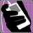 Pixelated icon with black silhouette, white and gray accents on a purple background.