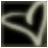 A pixelated grayscale icon with abstract curved shapes forming a stylized letter 'R' against dark and light background gradients.
