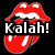 Red lips with white teeth and tongue, one version with 'Kalalh!' text overlay, pixelated style on black background.