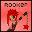 Pixel art icon of a red-haired character holding a star-topped whip against a pink background with "ROCKER" text above.