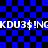 Blue and black checkered background with repeated white text 'KDU3$!NG' across two horizontal bands.