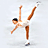 Pixelated image of a person performing a high kick in white athletic wear against light background with orange text reading "it's like a vertical split except cooler".
