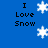 Blue background with black text 'I Love Snow' and white snowflake icons in a pattern, some snowflakes animated to change size and position
