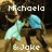 Pixelated image of two figures with light blue hair and clothing, one labeled 'Michaela' above and 'S.Jake' below on the left side.