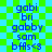Static image of a green and blue checkered background with repeated text elements in dark blue font.
