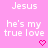 Pixelated text on pink background with two identical heart symbols below the phrase.