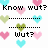 Pixelated image with text phrases and heart symbols on a white background, featuring multiple colored hearts in pink, cyan, green.