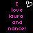 Pixelated text in bright pink reads 'I love laura and nance!' with a white heart symbol above the first line on black background.