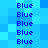 A static pixel art image with a blue gradient background and repeated 'Blue' text in dark blue pixels arranged in two vertical