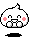 A 4-frame pixel art contact sheet showing a white cartoon character with pink cheeks and black outlines in various expressions, some frames including Japanese text.
