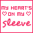 Two side-by-side animated frames of a pixel art buddy icon with pink text and heart symbols on white background, showing frame-to-frame changes in heart shapes.