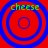 Four identical circular icons with red backgrounds and blue concentric rings, each displaying green text 'cheese' at the top.