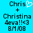 Pixelated text on cyan background with a white heart symbol replacing the 's' in Chris, plus additional text below.