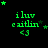 Green text and star shapes animate on a black background with a gray rectangle in the bottom-right corner.
