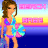 Pixelated beach-themed animated buddy icon featuring a woman in bikini holding floaties with text elements and creator credit.