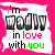 16 identical square icons with pink borders, each displaying text 'i'm madly in love with you' and a small heart symbol