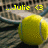 A tennis ball on a tennis court with yellow text overlays reading '...Julie <3', 'ECC Lady Crusaders', and 'Kiss My Ace' across different sections.