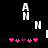 Pixelated white text 'AN' and single 'N' on black background with pink heart symbols below.
