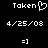 Pixelated white text and symbols on black background with one frame showing a heart symbol replacing the 'o' in 'Taken'.