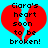 Red broken heart with black text on cyan background, two identical frames side-by-side.