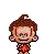 Pixelated cartoon character with brown hair and red shirt appears in multiple poses including standing, crouching, and crying with hand on face.