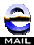 A 3D-rendered blue and white 'e' symbol rotates through multiple angles above a black bar with the word MAIL in white capital letters.