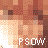 Pixelated character face with brown hair and light skin, repeated in a with 'PSOW' text below each instance