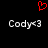 Red pixelated heart symbol above two identical lines of white text reading "Cody×3" on a black background.