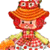 Pixelated cartoon character with red hair wearing a large orange straw hat and yellow-green dress against white background.